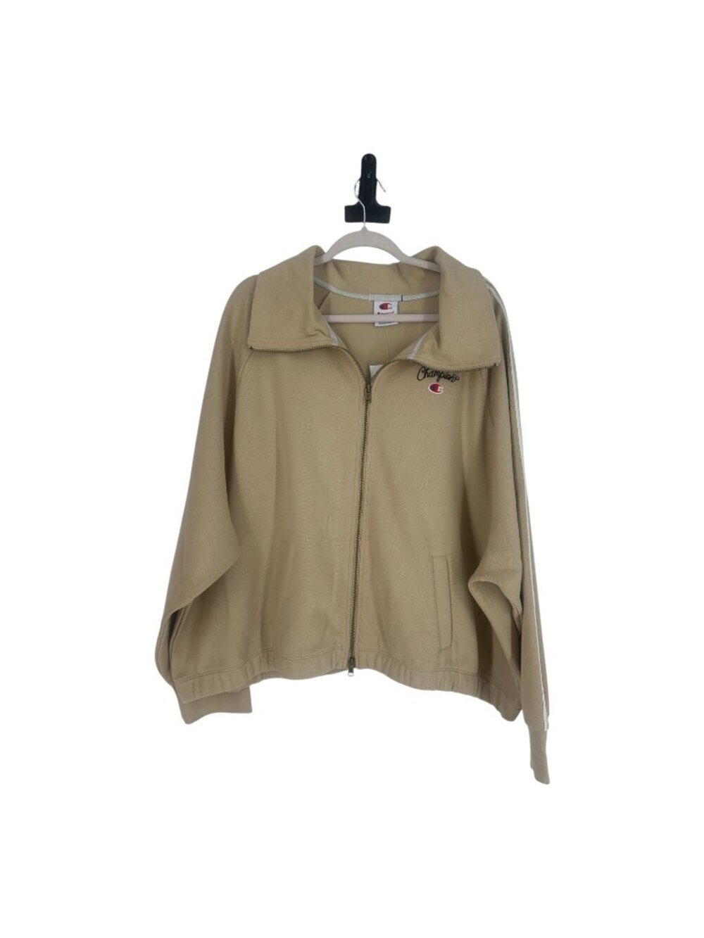 Champion Track Jacket Women's 4X Beige Zip Mock Neck Retro Sporty Streetwear